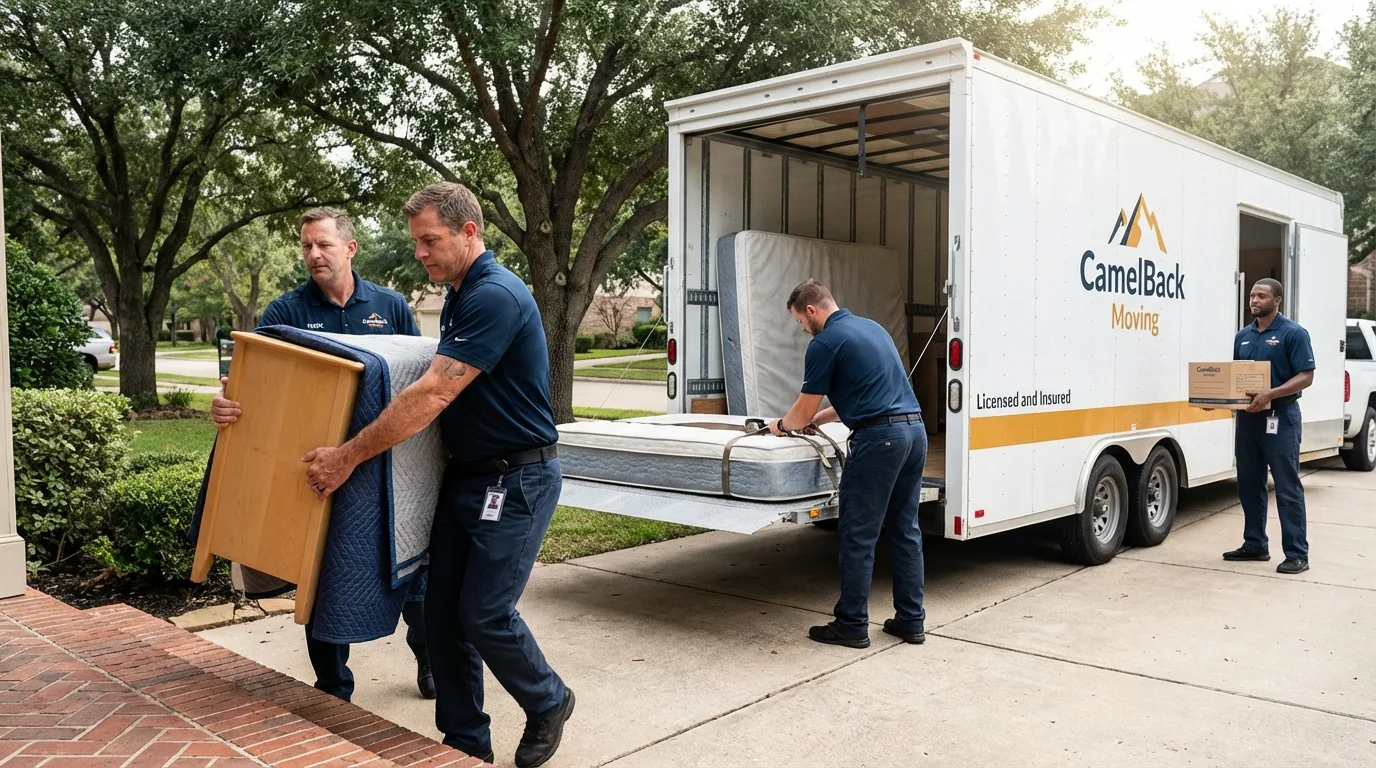 Crew loading residential truck for cross-state move from Lewistown, MT